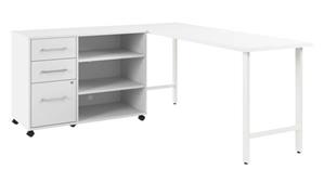 L Shaped Single Pedestal Desks Bush Furniture 72in W x 24in D Computer Desk and Storage Cabinet with Drawers and Shelves