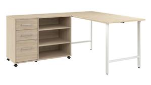 L Shaped Single Pedestal Desks Bush Furnishings 60in W x 30in D Computer Desk and Storage Cabinet with Drawers and Shelves