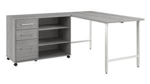 L Shaped Single Pedestal Desks Bush Furniture 60in W x 30in D Computer Desk and Storage Cabinet with Drawers and Shelves