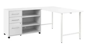 L Shaped Single Pedestal Desks Bush Furniture 60in W x 30in D Computer Desk and Storage Cabinet with Drawers and Shelves