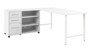 L Shaped Single Pedestal Desks Bush Furniture 72in W x 30in D Computer Desk and Storage Cabinet with Drawers and Shelves