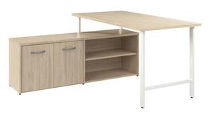 L Shaped Single Pedestal Desks Bush Furniture 60in W x 30in D Computer Desk and Low Storage Cabinet with Doors and Shelves