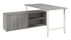 L Shaped Single Pedestal Desks Bush Furnishings 60in W x 30in D Computer Desk and Low Storage Cabinet with Doors and Shelves