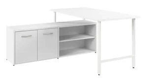 L Shaped Single Pedestal Desks Bush 60in W x 30in D Computer Desk and Low Storage Cabinet with Doors and Shelves