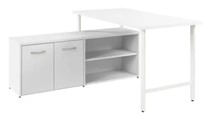 L Shaped Single Pedestal Desks Bush 60in W x 30in D Computer Desk and Low Storage Cabinet with Doors and Shelves
