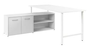 L Shaped Single Pedestal Desks Bush Furniture 72in W x 30in D Computer Desk and Low Storage Cabinet with Doors and Shelves