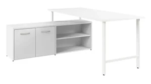L Shaped Single Pedestal Desks Bush Furnishings 72in W x 30in D Computer Desk and Low Storage Cabinet with Doors and Shelves