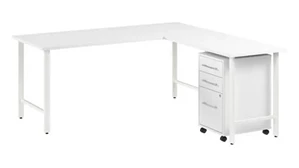 L Shaped Single Pedestal Desks Bush Furniture 72in W x 30in D L-Shaped Computer Desk with 3 Drawer Mobile File Cabinet