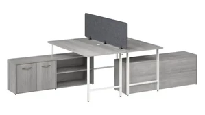Workstations & Cubicles Bush Furnishings 2 Person Computer Desk with Low Storage Cabinets, Power Grommets, and Privacy Screen