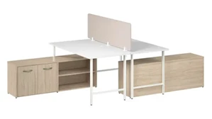 Workstations & Cubicles Bush Furnishings 2 Person Computer Desk with Low Storage Cabinets, Power Grommets, and Privacy Screen