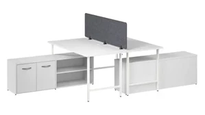 Workstations & Cubicles Bush Furnishings 2 Person Computer Desk with Low Storage Cabinets, Power Grommets, and Privacy Screen
