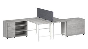 Workstations & Cubicles Bush Furniture 2 Person Computer Desk with Mobile Storage Cabinets, Power Grommets, and Privacy Screen