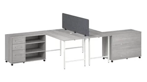 Workstations & Cubicles Bush Furnishings 2 Person Computer Desk with Mobile Storage Cabinets, Power Grommets, and Privacy Screen