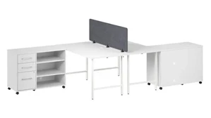 Workstations & Cubicles Bush 2 Person Computer Desk with Mobile Storage Cabinets, Power Grommets, and Privacy Screen