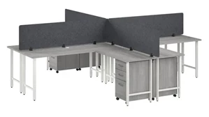 Workstations & Cubicles Bush Furniture 4 Person L-Shaped Desk with Mobile File Cabinets, Power Grommets, and Privacy Screens