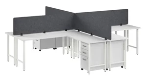 Workstations & Cubicles Bush Furnishings 4 Person L-Shaped Desk with Mobile File Cabinets, Power Grommets, and Privacy Screens