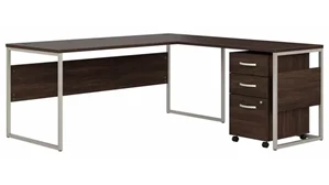 L Shaped Single Pedestal Desks Bush Furnishings 72in W x 72in D L-Shaped Table Desk with Assembled Mobile File Cabinet