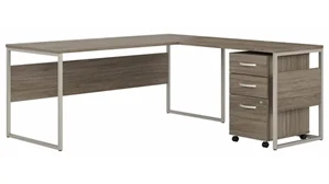L Shaped Single Pedestal Desks Bush Furnishings 72in W x 72in D L-Shaped Table Desk with Assembled Mobile File Cabinet