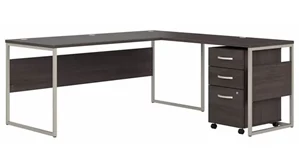 L Shaped Single Pedestal Desks Bush Furniture 72in W x 72in D L-Shaped Table Desk with Assembled Mobile File Cabinet