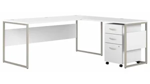 L Shaped Single Pedestal Desks Bush Furnishings 72in W x 72in D L-Shaped Table Desk with Assembled Mobile File Cabinet