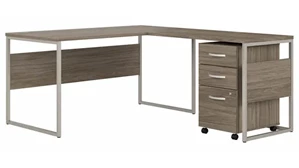 L Shaped Single Pedestal Desks Bush Furnishings 60in W x 72in D L-Shaped Table Desk with Mobile File Cabinet