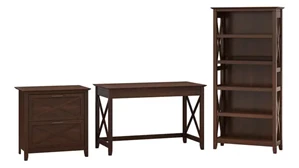 Writing Desks Bush Furnishings 48in W Writing Desk with 2 Drawer Lateral File Cabinet and 5 Shelf Bookcase