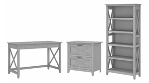 Office Suites Bush Furnishings 48in W Writing Desk with 2 Drawer Lateral File Cabinet and 5 Shelf Bookcase