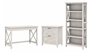 Office Suites Bush Furnishings 48in W Writing Desk with 2 Drawer Lateral File Cabinet and 5 Shelf Bookcase