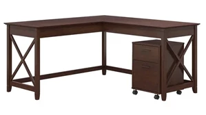 L Shaped Single Pedestal Desks Bush Furnishings 60in W L-Shaped Desk with Mobile File Cabinet