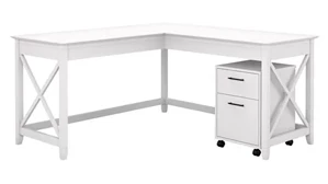 L Shaped Single Pedestal Desks Bush Furnishings 60in W L-Shaped Desk with Mobile File Cabinet