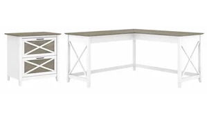 L Shaped Desk Shells Bush Furnishings 60in W L-Shaped Desk with Lateral File Cabinet