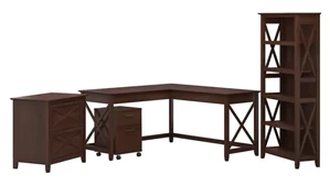 Office Suites Bush Furnishings 60in W L-Shaped Desk with File Cabinets and 5 Shelf Bookcase