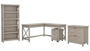 Office Suites Bush Furnishings 60in W L-Shaped Desk with File Cabinets and 5 Shelf Bookcase