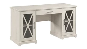 Stand-Alone Double Pedestal Desks Bush Furnishings 60in W Farmhouse Desk with Storage and Keyboard Tray