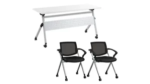Training Tables Bush Furnishings 60in W Nesting Training Table and 2 Nesting Chairs with Arms