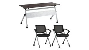 Training Tables Bush Furnishings 60in W Nesting Training Table with Powered Grommets and 2 Chairs with Arms