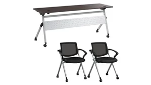 Training Tables Bush Furniture 72in W Nesting Training Table with Powered Grommets and 2 Chairs with Arms