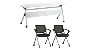 Training Tables Bush Furnishings 72in W Nesting Training Table with Powered Grommets and 2 Chairs with Arms