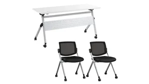 Training Tables Bush Furnishings 60in W Nesting Training Table with Powered Grommets and 2 Chairs