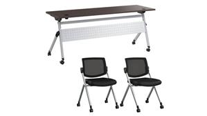 Training Tables Bush Furniture 72in W Nesting Training Table with Powered Grommets and 2 Chairs