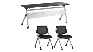 Training Tables Bush Furniture 72in W Nesting Training Table with Powered Grommets and 2 Chairs