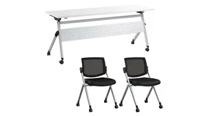 Training Tables Bush Furnishings 72in W Nesting Training Table with Powered Grommets and 2 Chairs