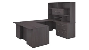 U Shaped Desks Bush Furniture 72in W U-Shaped Executive Desk with 3 Drawer File Cabinet - Assembled, 2 Drawer File Cabinet - Assembled, and Hutch