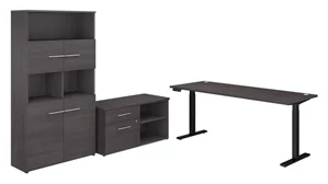 Standing Desks - Electronically Adjustable Bush Furnishings 6ft W Height Adjustable Standing Desk with Storage File Drawer - Assembled, and Bookcase