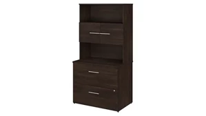 Lateral File Cabinets Bush Furnishings 36in W 2 Drawer Lateral File Cabinet - Assembled, with Hutch