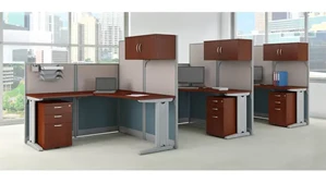 Cubicles Bush 3 Person L-Shaped Cubicle Desks with Storage, Drawers, and Organizers