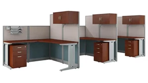 Workstations & Cubicles Bush 3 Person L-Shaped Cubicle Desks with Storage, Drawers, and Organizers