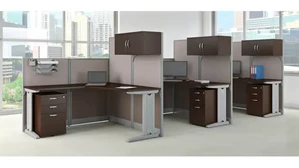 Cubicles Bush 3 Person L-Shaped Cubicle Desks with Storage, Drawers, and Organizers