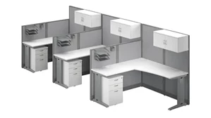 Cubicles Bush Furnishings 3 Person L-Shaped Cubicle Desks with Storage, Drawers, and Organizers