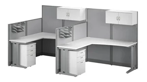 Cubicles Bush Furnishings 2 Person L-Shaped Cubicle Desks with Storage, Drawers, and Organizers